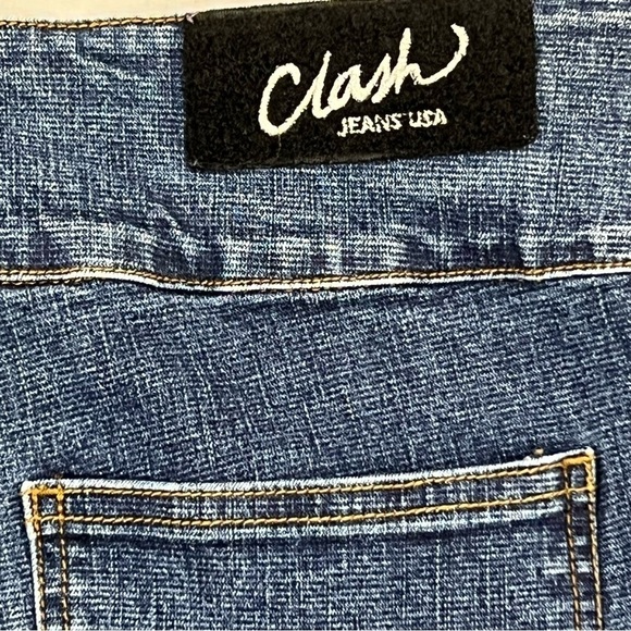 Clash Woman’s Dark Wash Bootcut Flair Denim Jeans Snap Buckle Waist Size 11 Jrs - Picture 12 of 14